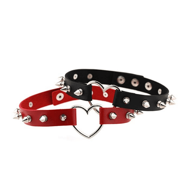 Bystar Unisex Choker Punk Rock Heart Genuine Leather Necklace Collar Necklace Black 